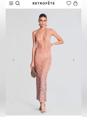 Retrofete Blush Pink Sequin Ombre Halter Maxi Dress Size Large